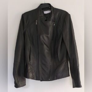 T TAHARI Black Genuine Leather Moto Jacket